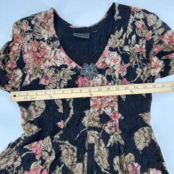 Vintage 90s Starina Dress Womens M Floral Lace Broche Grunge Fairy Maxi Romantic - Picture 9 of 10